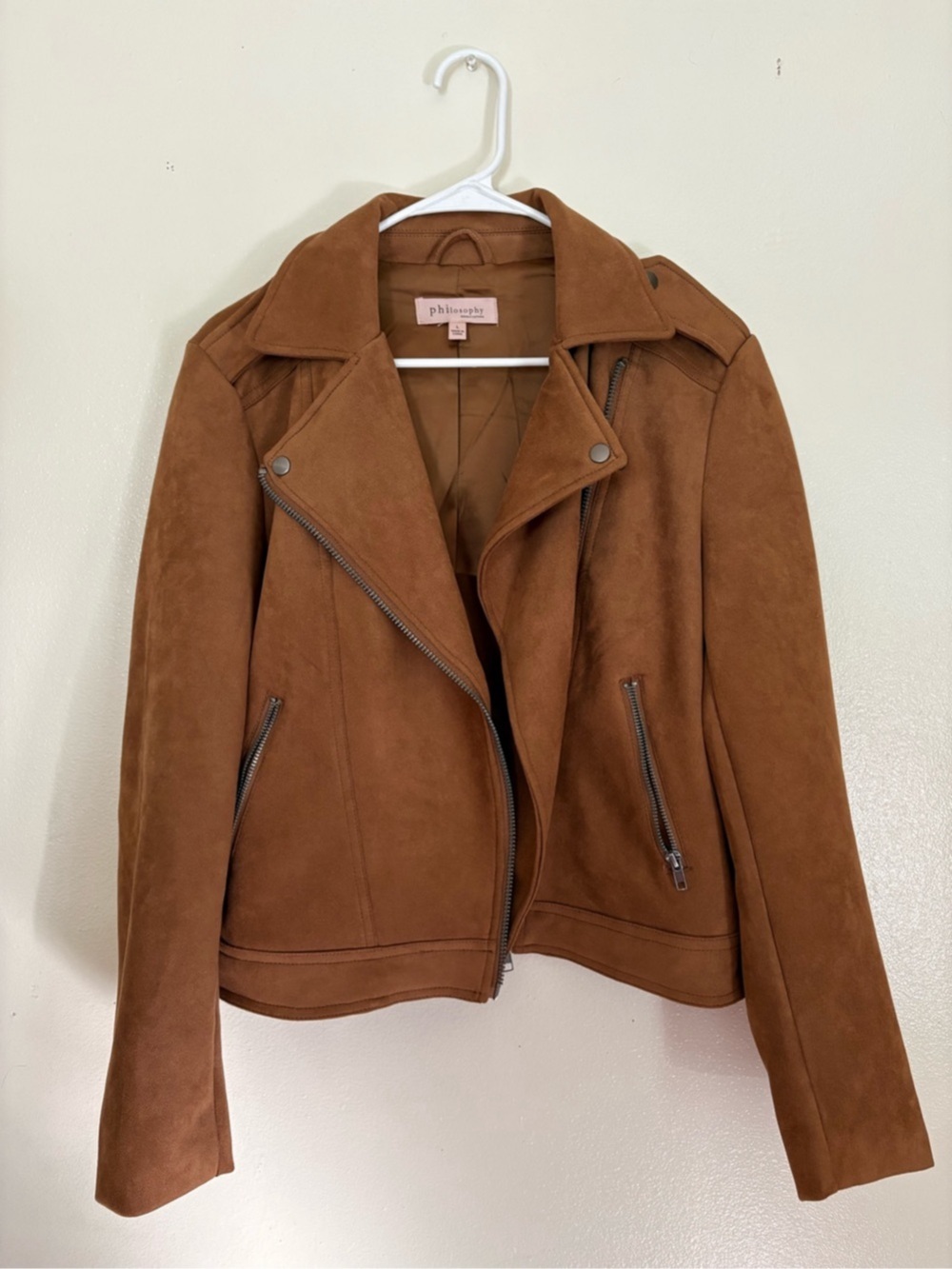 philosophy Women's Faux Suede Moto Jacket Brown Size Large Like New